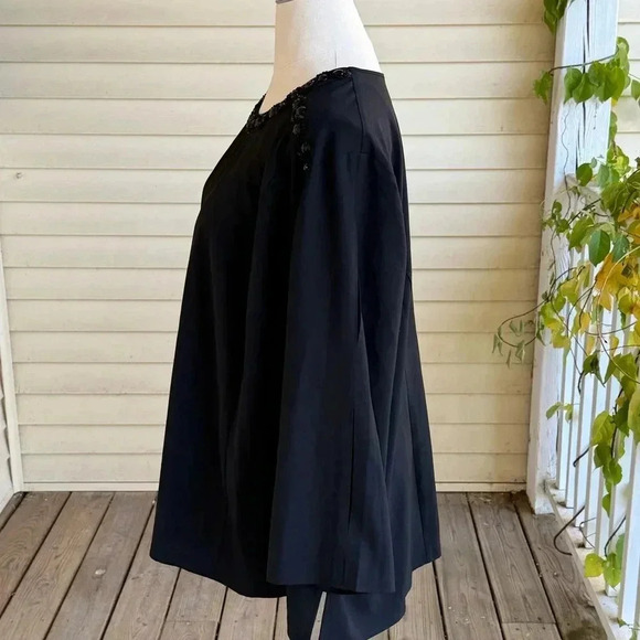 NWT Catherines Blouse Plus 5x 34/36W Black Chiffon Jeweled Top Split Sleeve - Picture 5 of 9